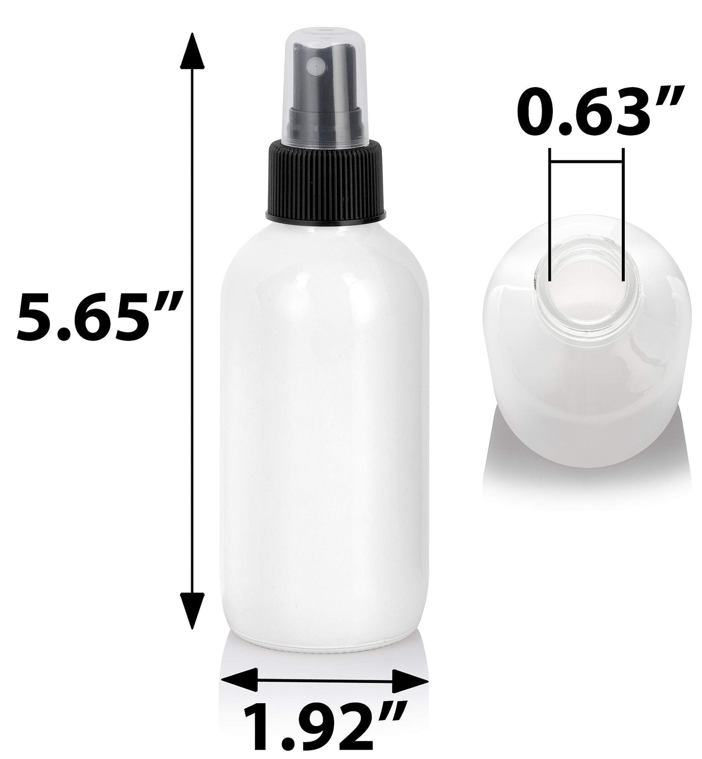 JUVITUS (12 pack) 4 oz High Shine Gloss White Glass Boston Round Bottle with Black Fine Mist Spray