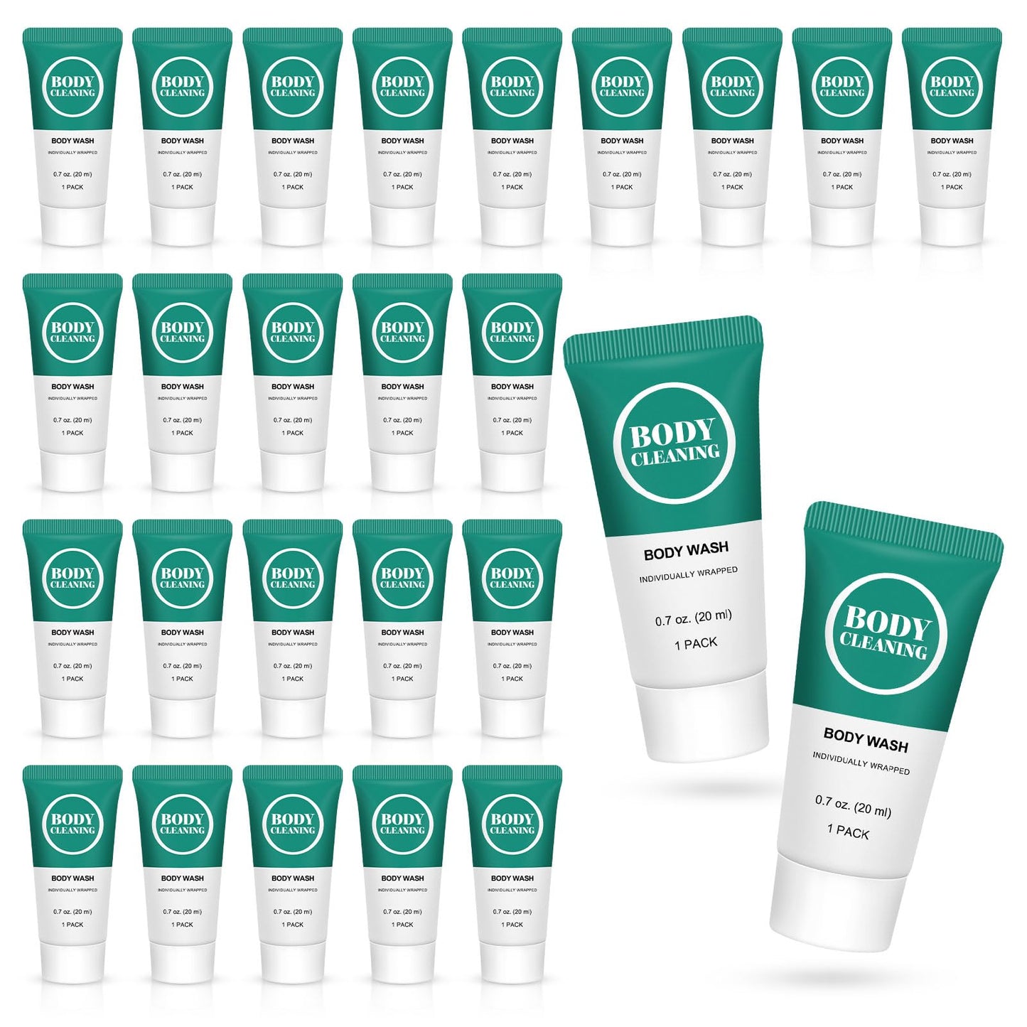 Travel Size Body Wash, Mini Shower Gel Set, 20 ml Individually Wrapped Bulk Trial Sample Small Single Use Toiletries Amenities Kit for Men & Women for Hotel/Camping/Homeless 0.7 Fl Oz (Pack of 60)