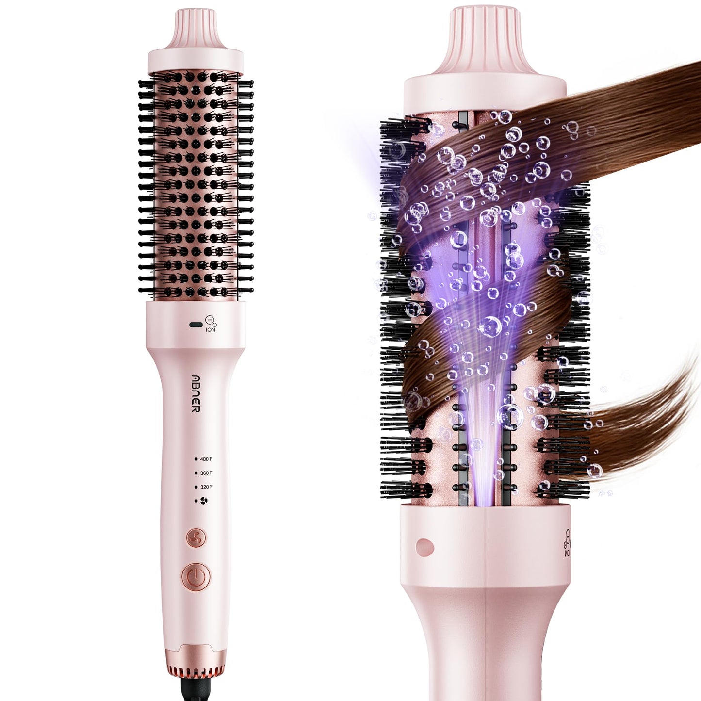 ABNER Thermal Ionic Brush, 1.5 inch Heated Round Brush for Blowout Look, Volumize, Style, Makes Hair Shinier & Smoother, Dual Voltage for Travel, Negative Ion Technology, Ceramic, Temperature Settings