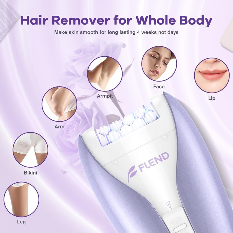 Epilator, Smooth Glide Epilator for Women, 2 Speeds Facial Hair Removal Device Cordless Rechargeable Hair Removal Epilators for Women Face Legs Arms Legs