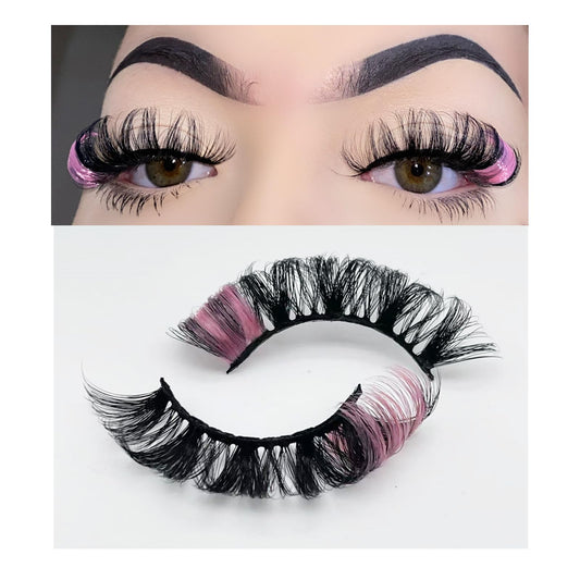 1 Pair Lashes with Color Pink on The End, Russain D Curl False Eye Lash Color Decal, Soft Wispy Manga Eyelash Strip, Natural Look 3D Faux Mink Fairy Eyelashes 16 MM (Pink)