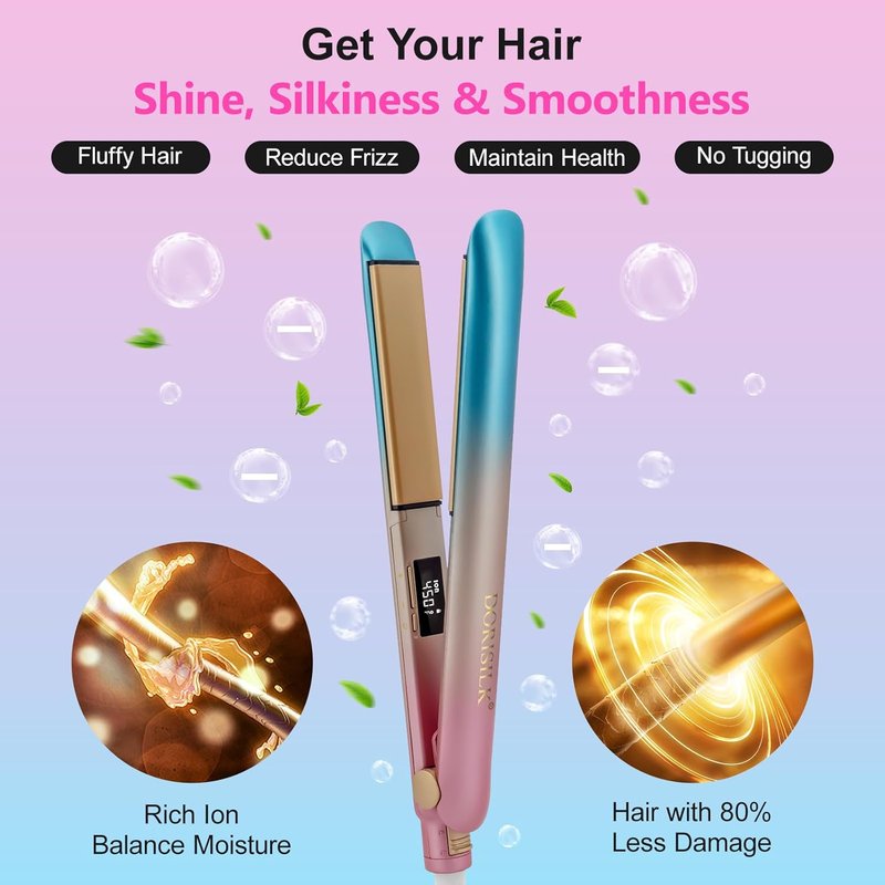 DORISILK 2-in-1 Ceramic Hair Straightener & Curler - 450°F Fast Heat, 1-Inch Dual Voltage for Women & Girls