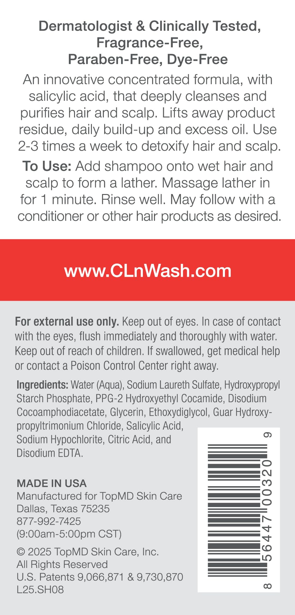 CLn® Shampoo - Clarifying Formula with Salicylic Acid, For Normal to Oily Scalp Prone to Folliculitis, Dandruff, Itchy & Flaky Scalp, Fragrance-Free & Paraben-Free, 8 fl. oz.