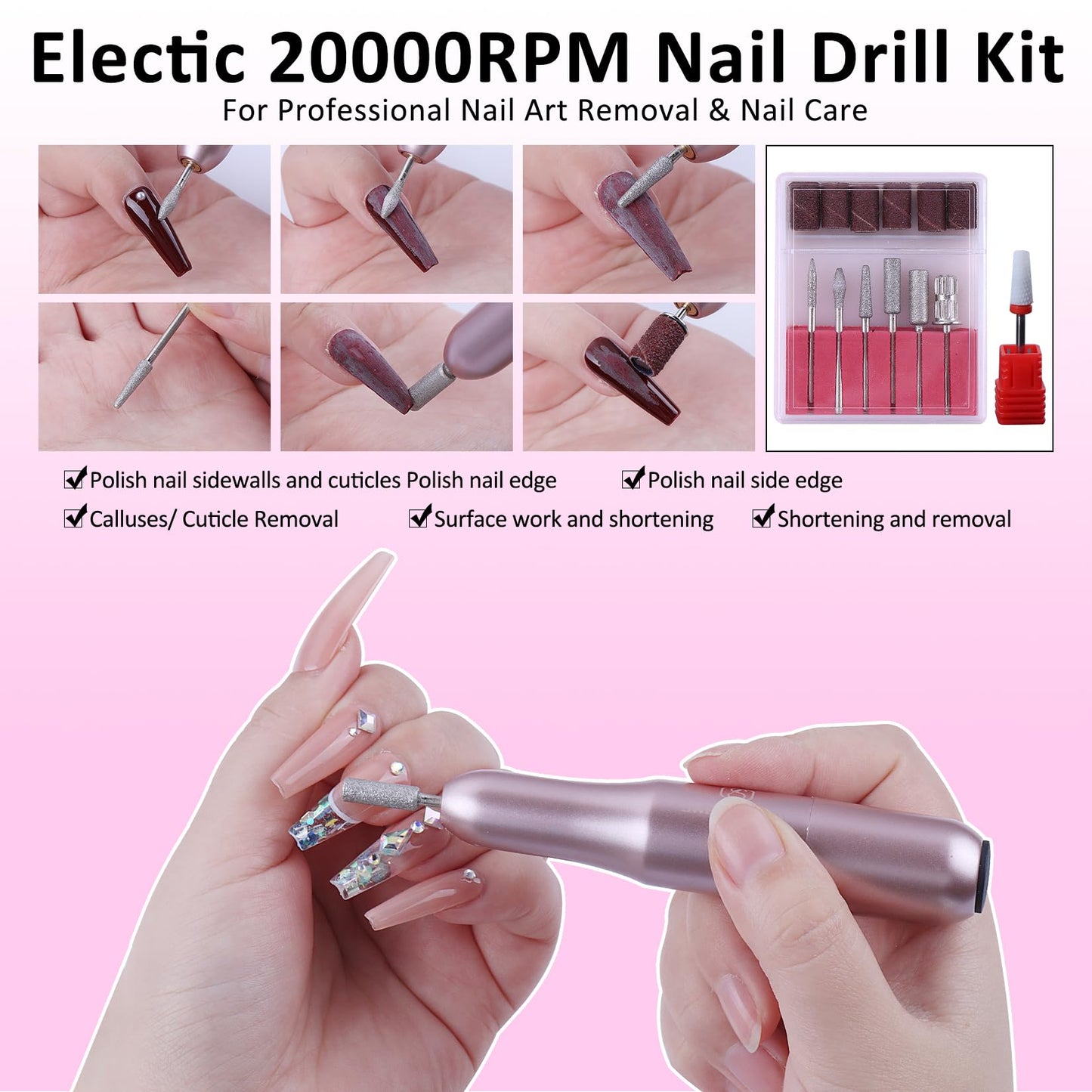 Acrylic Nail Kit with Drill: 20g Clear White Pink Acrylic Powder and Liquid