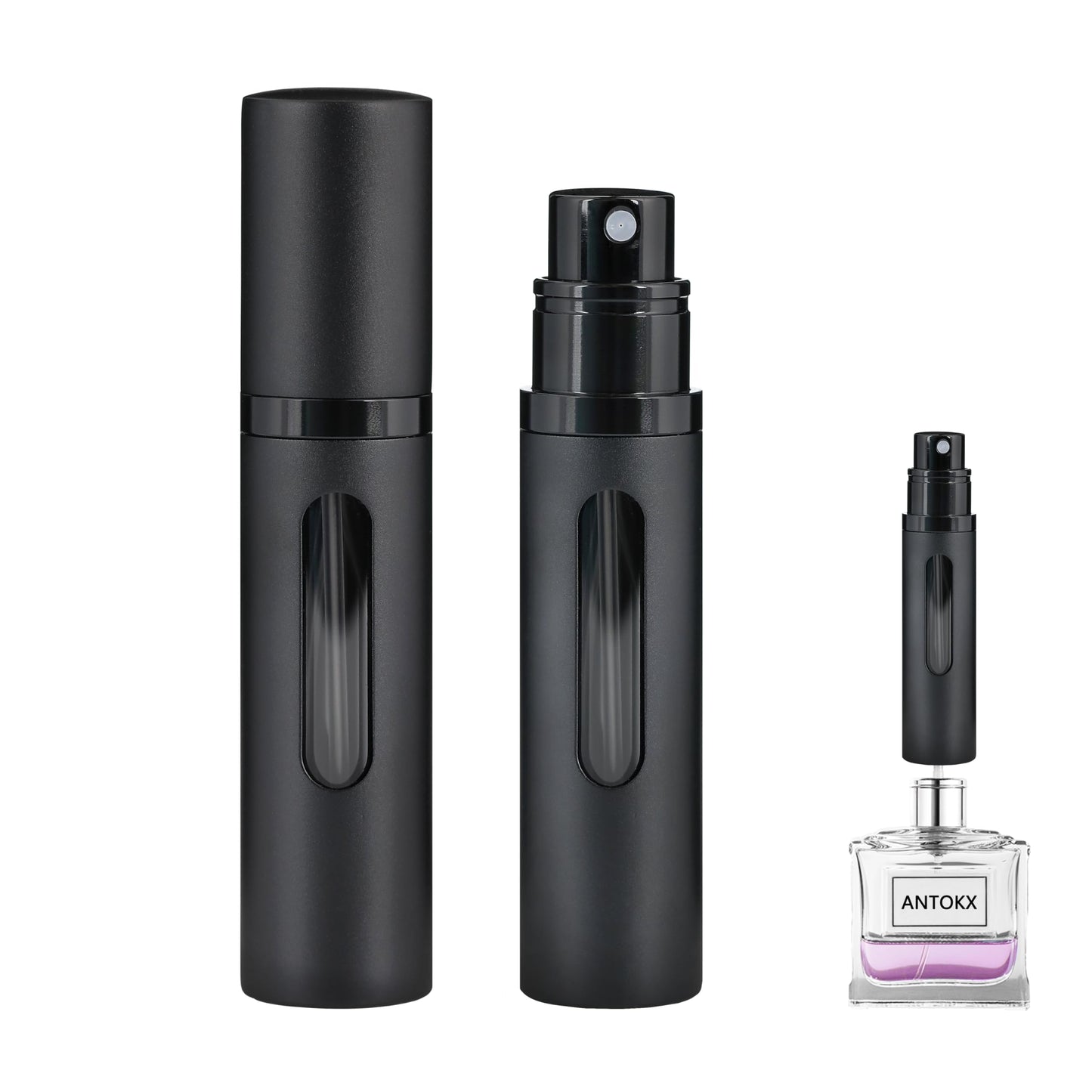 ANTOKX Perfume Travel Refillable Atomizer - 3-Pack 5ML Pocket Perfume Bottle, Travel Perfume Atomizer Refillable Perfume Spray Bottle, Portable Perfume Sprayer (Black & Gold & Silver)