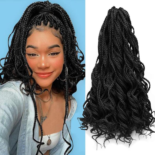 Goddess Curly Box Braids - 18-Inch Wavy Crochet Hair Extensions | Synthetic Fiber (#1B)