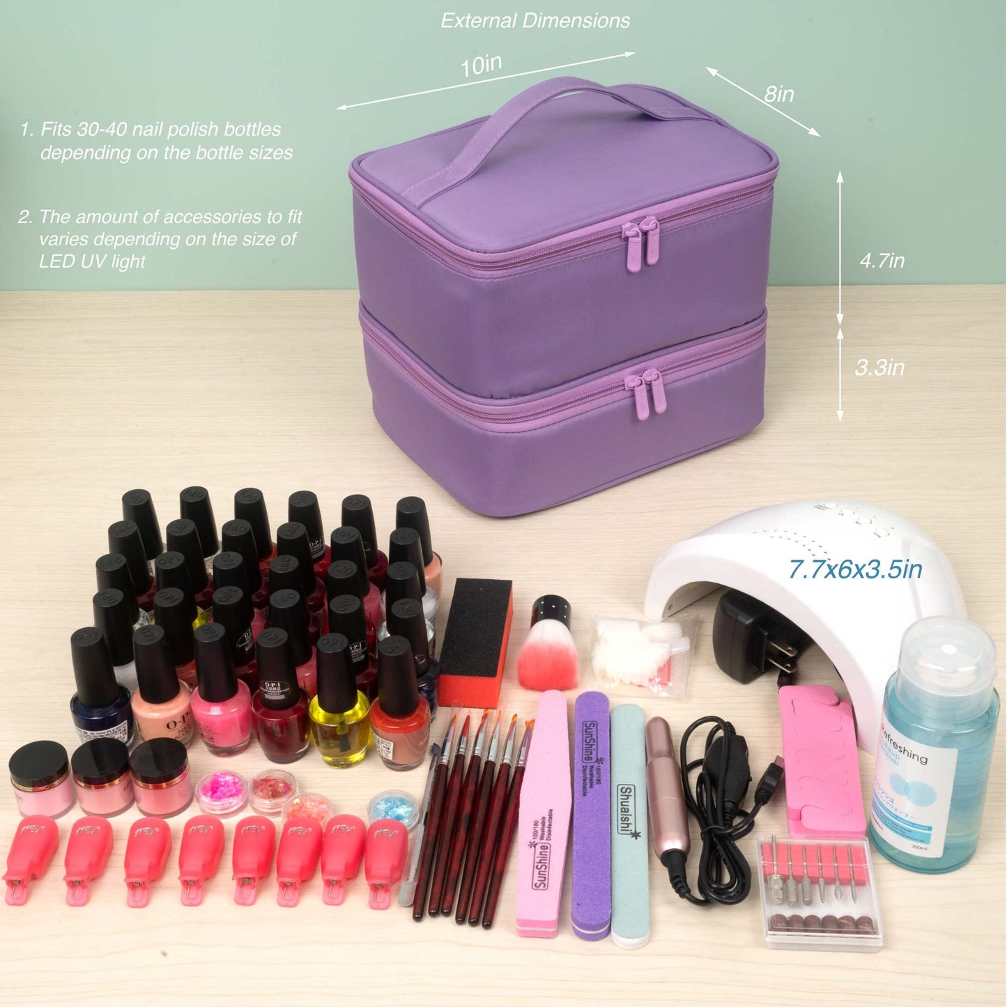 ButterFox Nail Polish Organizer Case Holder Holds 60 Bottles, Fits Nail Lamp, Duble-layer Storage for Nail Supplies and Accessories - Lavender Purple