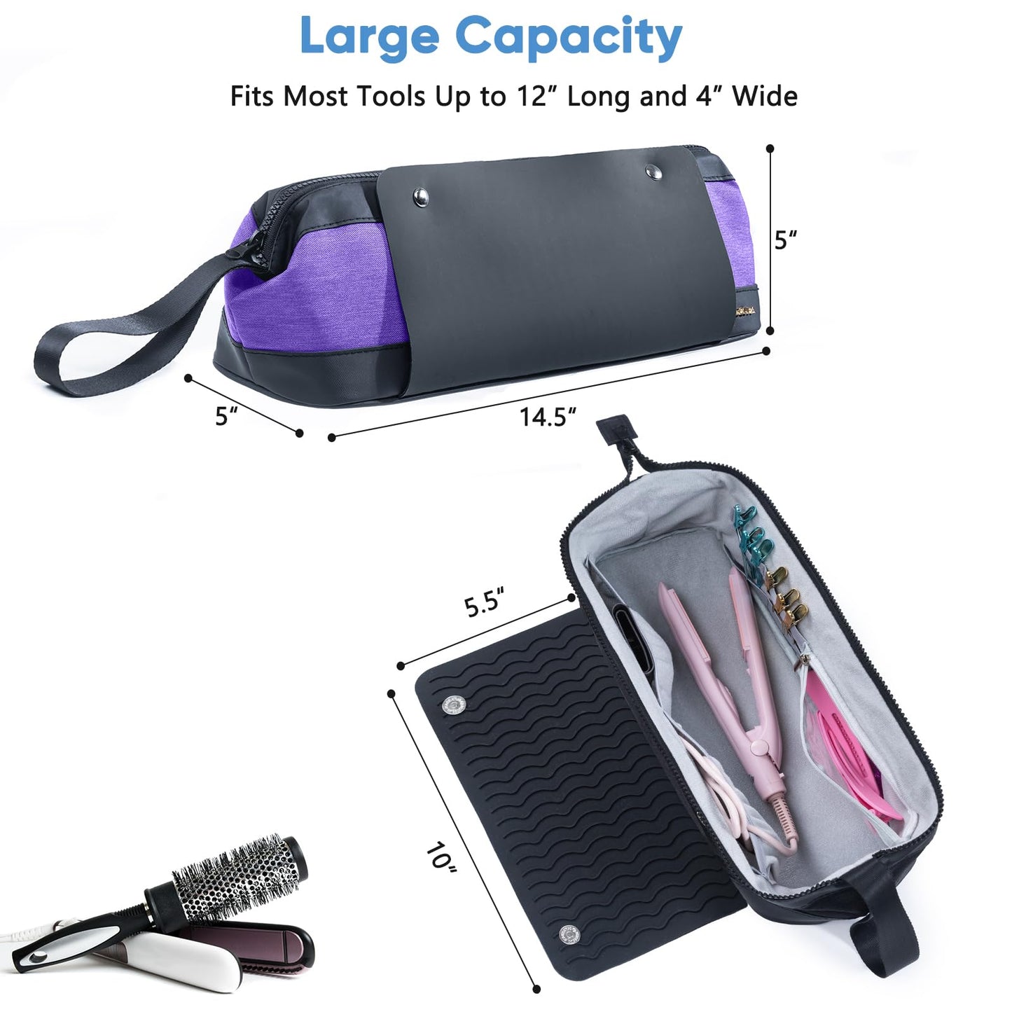 ELCUPA 2IN1 Hair Tools Travel Bag with Heat Resistant Mat for Shark Flextyle, Flat Irons, Straighteners, Curling Iron, and Haircare Accessories,Compatible with Revvlon One Step Hair Dryer