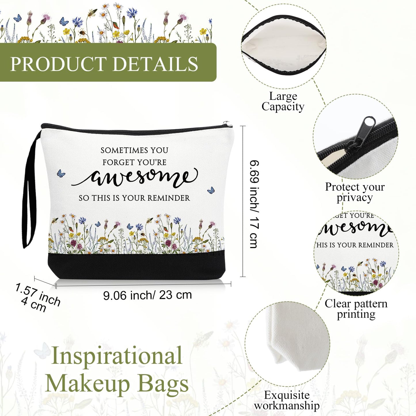 Reginary Makeup Bags Gifts for Women Bulk Inspirational Flower Canva Cosmetic Bag with Zipper You Are Awesome Thank You Gift for Nurse Staff Employee Coworker Team Nurse(30 Pcs,Gratitude)