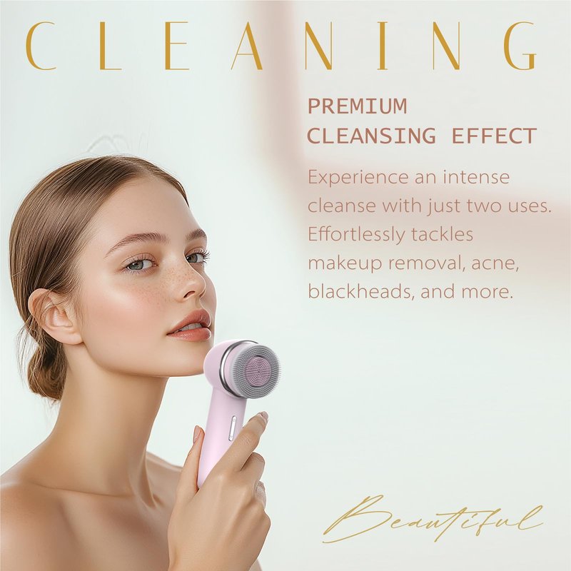 Eliteshine Electric Facial Cleansing Brush with Dual-Rotating Silicone and Bristle Brushheads,Electric Silicone Face Scrubber Exfoliator,Face Cleansing Brush, Rechargeable, for Face Skin Issues,Pink