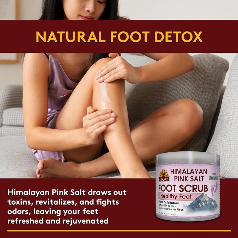 Himalayan Pink Salt Foot Scrub - Natural Exfoliating Scrub for Feet, Hands & Face | Vegan, 6 oz Jar
