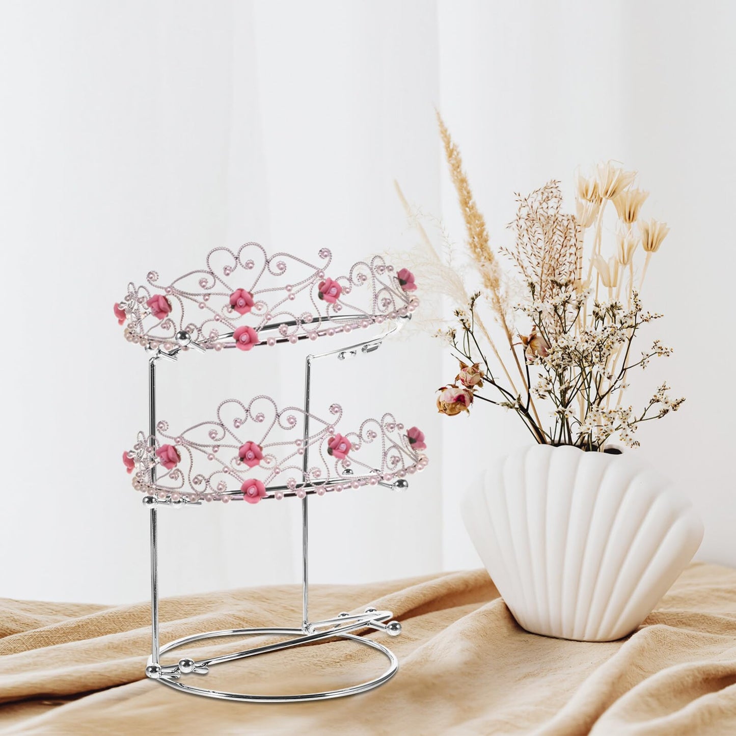 HOLIDYOYO Crown Display Stand Three-Tier Metal Tiara Holder Rack for Wedding Bridal Headbands Hair Accessories Organizer 7.55X5.51X5.51 Inches