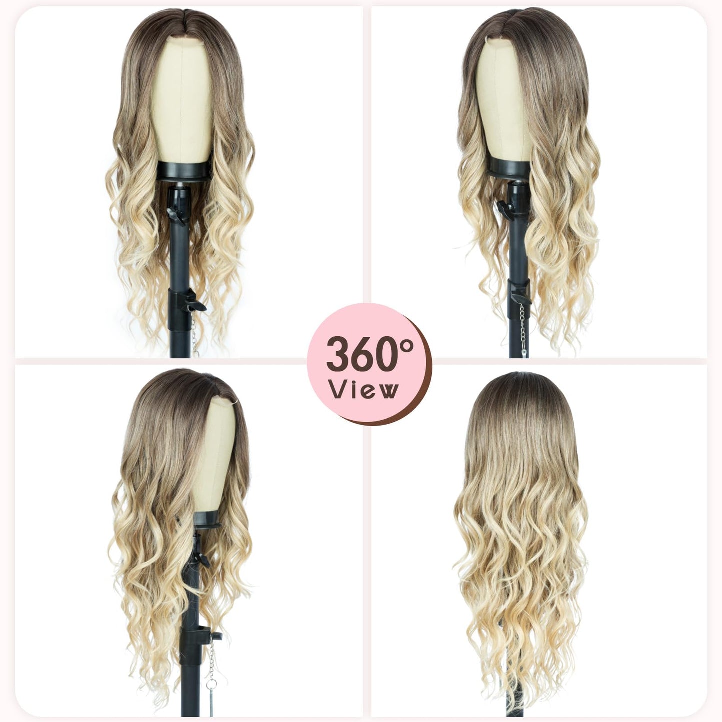 Long Wavy Wig for Women, 26 Inch Synthetic Lace Hairline Ombre Blonde Wigs, Natural-Looking Secure Fit, Soft Heat Resistant Fiber