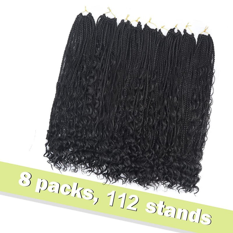 Goddess Box Braids Crochet Hair With Curly Ends 22 Inch Bohomian Box Braids Crochet Braids 8 Packs 3X Crochet Braids Synthetic Braiding Hair Extension for Black Women (22 Inch (Pack of 8), 1B)