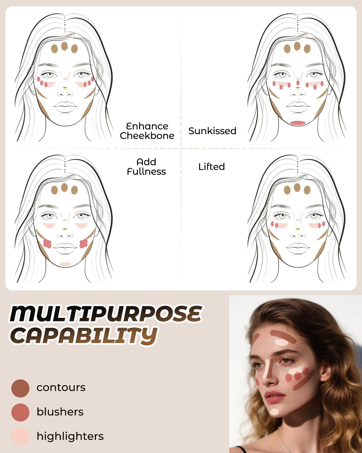 Berinist 16 Colors Contour Palette，Blush Highlighter Bronzer Powder All in one Makeup Palettes，Blendable Matte Shimmer Illuminator Palette for Sculpting the Face and Create a Glowing Look Makeup