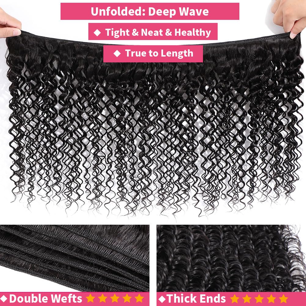Deep Wave Bundles - 18 Inch Indian Human Hair Weave | 100% Unprocessed Raw Quality