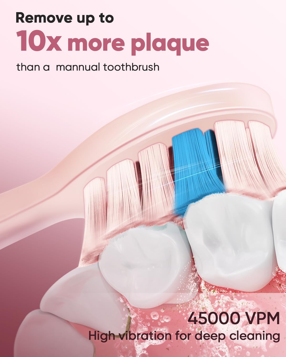 MySmile Electric Toothbrush for Adults - Rechargeable Sonic Battery with 3 Brush Heads & Smart Timer | 45000VPM, Pink