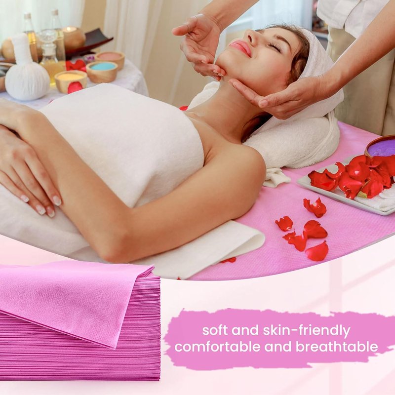 Massage Table Sheets - 50 PCS Pink Disposable Covers for Spa & Salon | Soft, Hygienic, 31'' x 70''