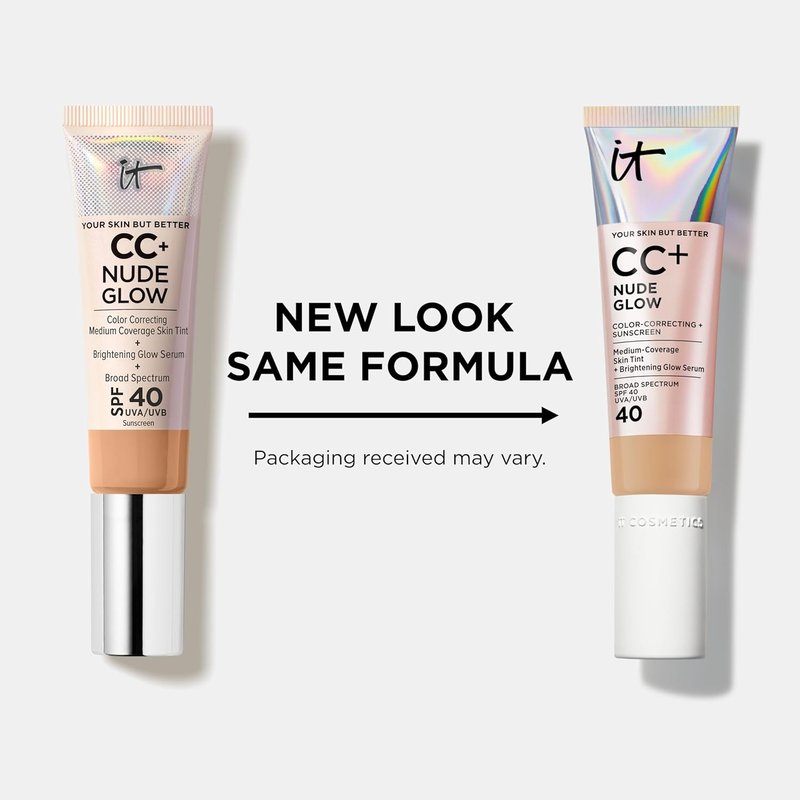 IT Cosmetics CC+ Nude Glow Foundation - Medium Coverage, SPF 40, 2% Niacinamide & Hyaluronic Acid, 1.08 fl oz | For Normal to Dry Skin