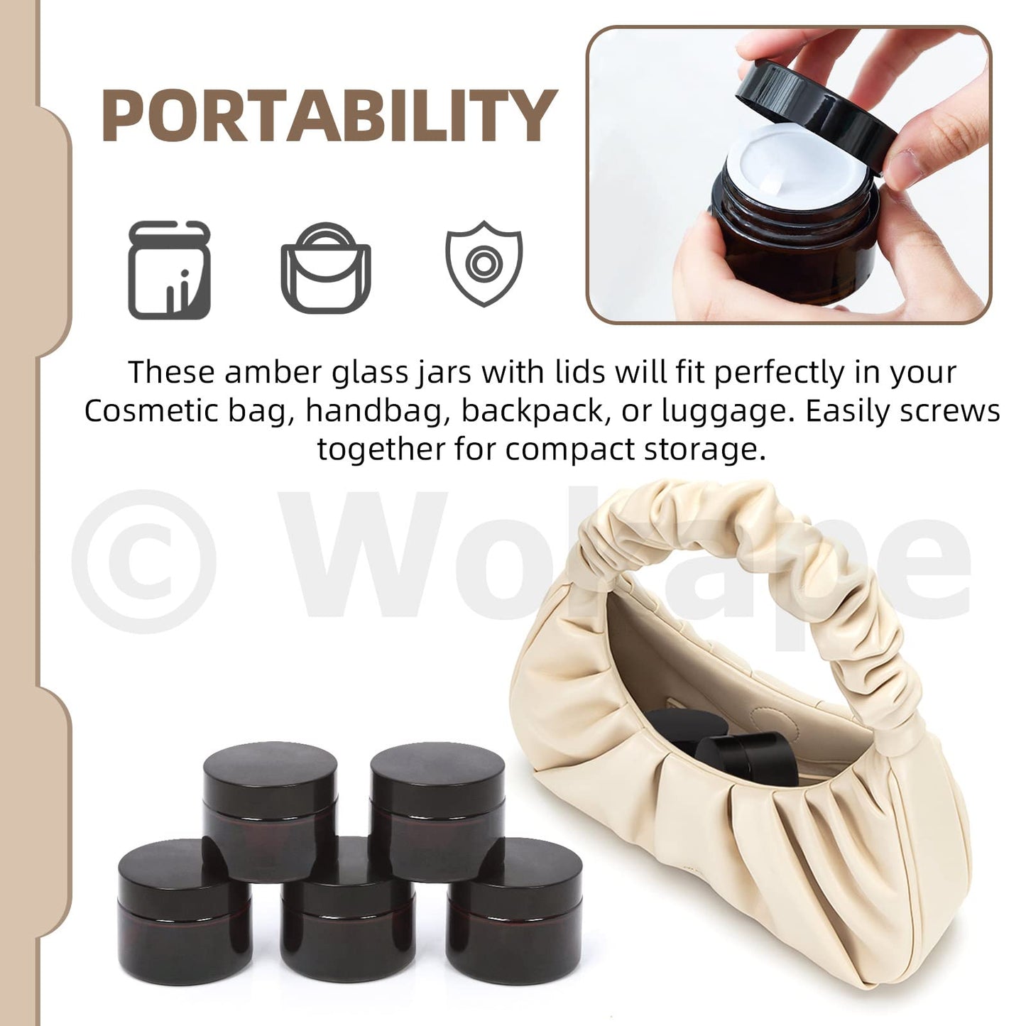 Wokape 20 Pack 0.5oz/ 15ml Amber Glass Jars with Liner Lids Spatulas, Round Travel Containers for Ointments Lotion Creams Sample Pack