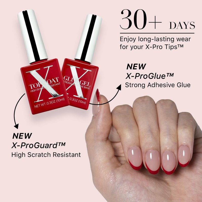 SXC Cosmetics French Tip Press On Nails – Red Series, Extra Short Almond Fake Nails X-Pro Tips Starter Kit | 160PCS, 16 Sizes, 5 Styles, Beginner-Friendly