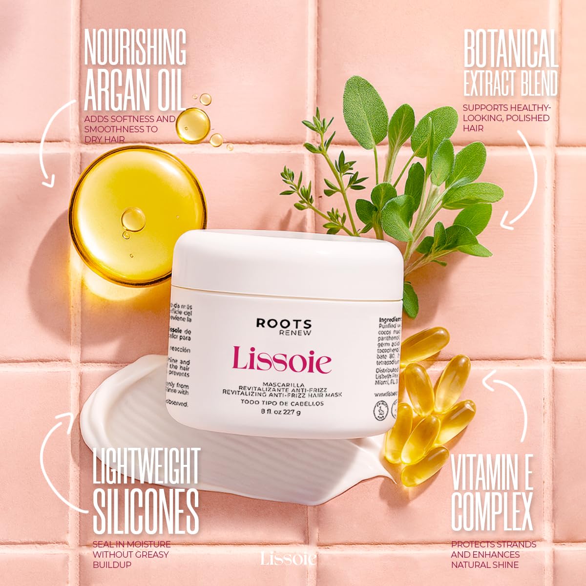 Lissoie Revitalizing Anti-Frizz Hair Mask 8 fl oz | Deep Conditioner for Dry Damaged Color-Treated Hair | Collagen, Keratin & Coconut Oil | UV Shield | Sulfate-Free, Paraben-Free, Cruelty-Free