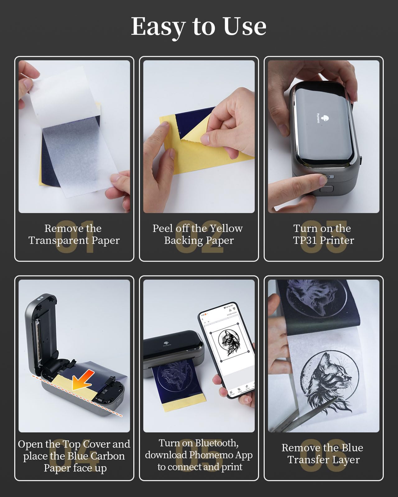 Phomemo TP31 Wireless Tattoo Stencil Printer with 30pcs Transfer Paper, Compatible with Phone & Tablet, Bluetooth Mini Thermal Tattoo Printer Machine for Artists & Beginners, for Halloween