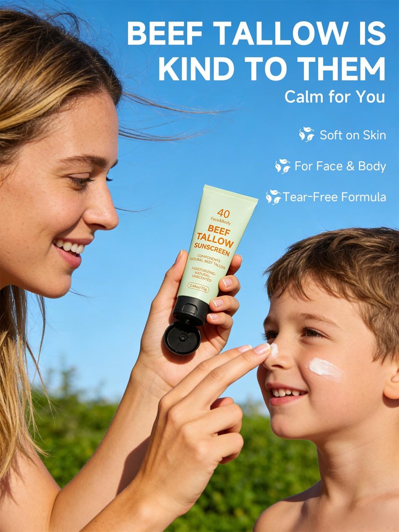 Beef Tallow Reef Safe Sunscreen SPF 40 for Face, Travel Size Natural Organic Non-Greasy Lightweight Formula For Women & Men, Summer Outdoor Sports Beach Home Office Daily Use, 4 Packs