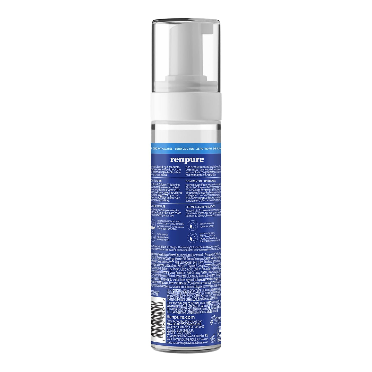 Renpure Biotin & Collagen Thickening Volume Lifting Mousse – Lightweight, Non-Sticky Foam for Fuller, Thicker-Looking Hair – Volume Up to 48HR – Plant-Based, Vegan Formula – 8 Fl Oz