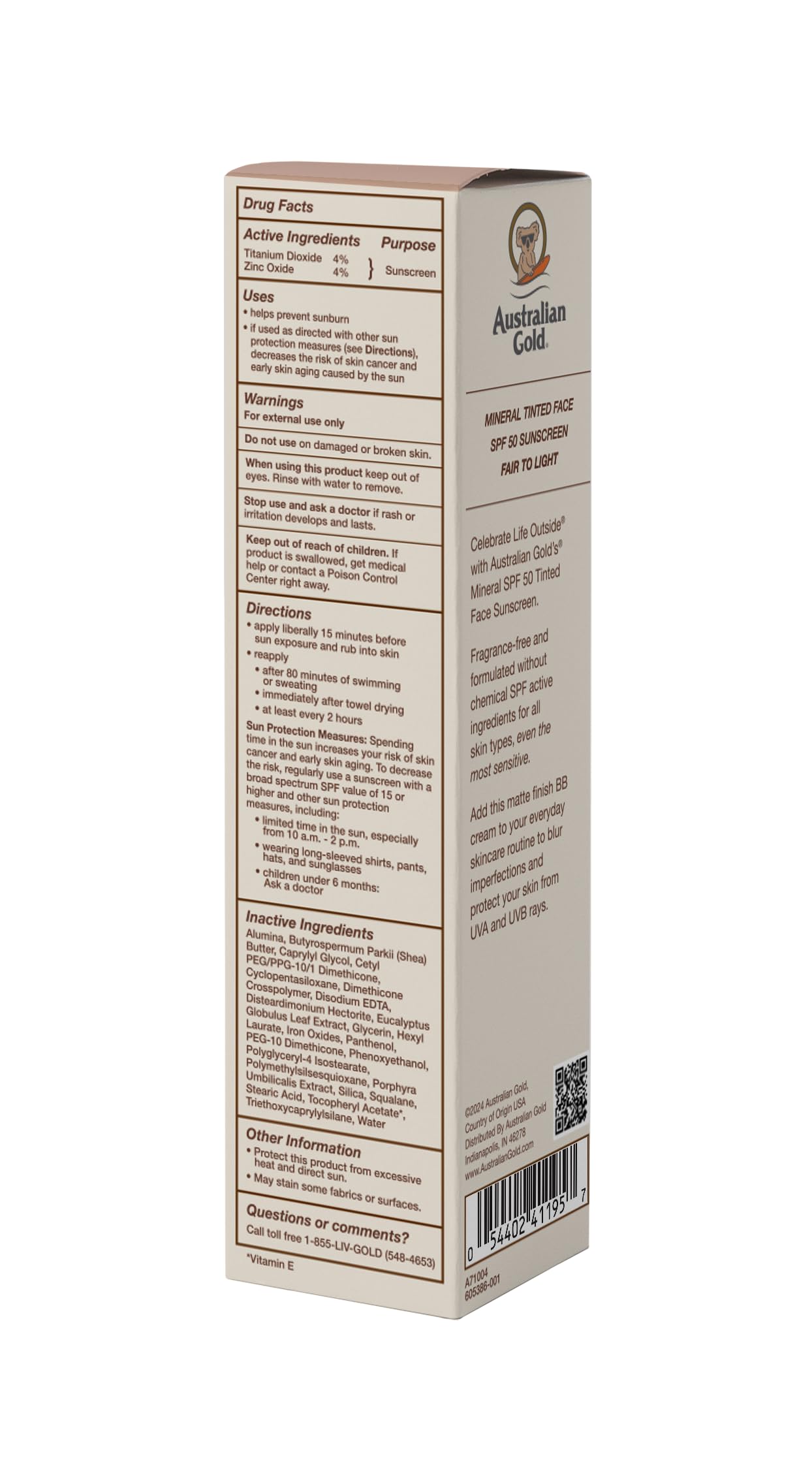 Austrailian Gold SPF 50 Tinted Face 2.f fl oz