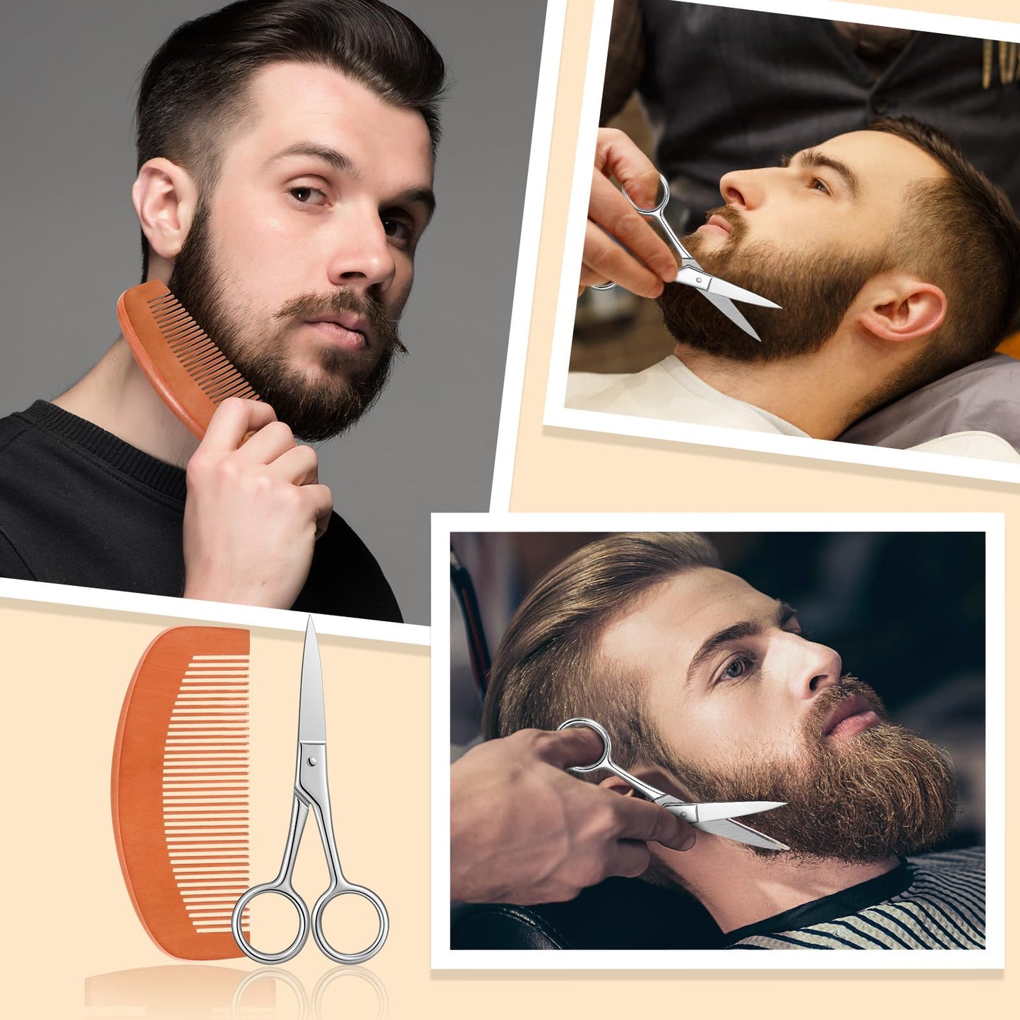 Maitys 10 Sets Beard Brush and Comb Set Bulk Boar Bristle Beard Brush Comb Scissors Kit Gifts for Men Father Colleague Employee Appreciation(Round)