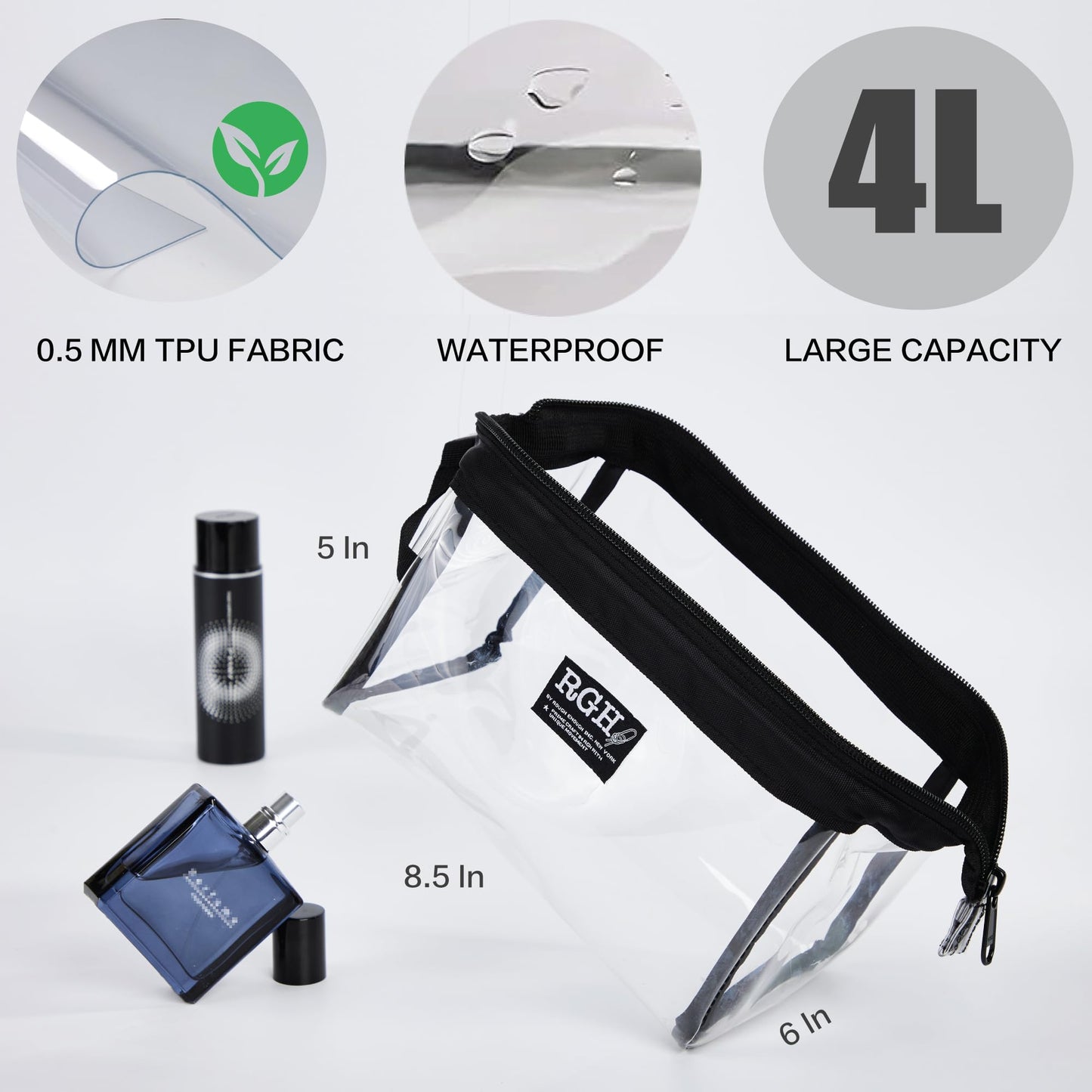 Rough Enough Clear Toiletry Bags for Traveling Leakproof Shaving Kit Cosmetic Organizer Bag for Women Men