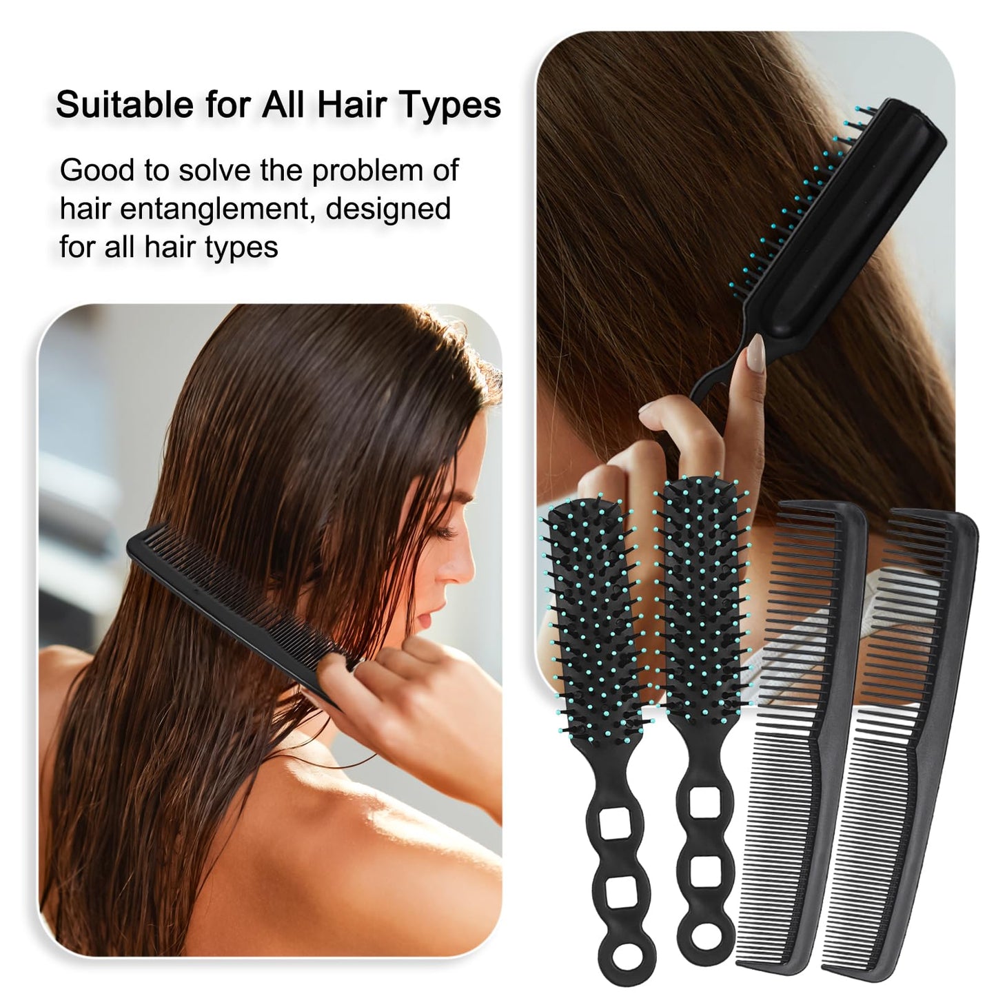 Gisdo 100 Pcs Hair Brush Combs Set in Bulk for Homeless Individually Wrapped, Bulk Hair Brushes 50 and 7 inch Hair Combs 50 for Women Kids Hotel Homeless Charity (Black)