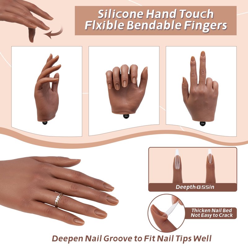 Veikmv Practice Hand for Acrylic Nails,Professional Mannequin Hand with Flexible Fingers for Acrylic Nails,Gel Polish & Nail Art Training,Ideal Practice Tool for Manicure Beginners