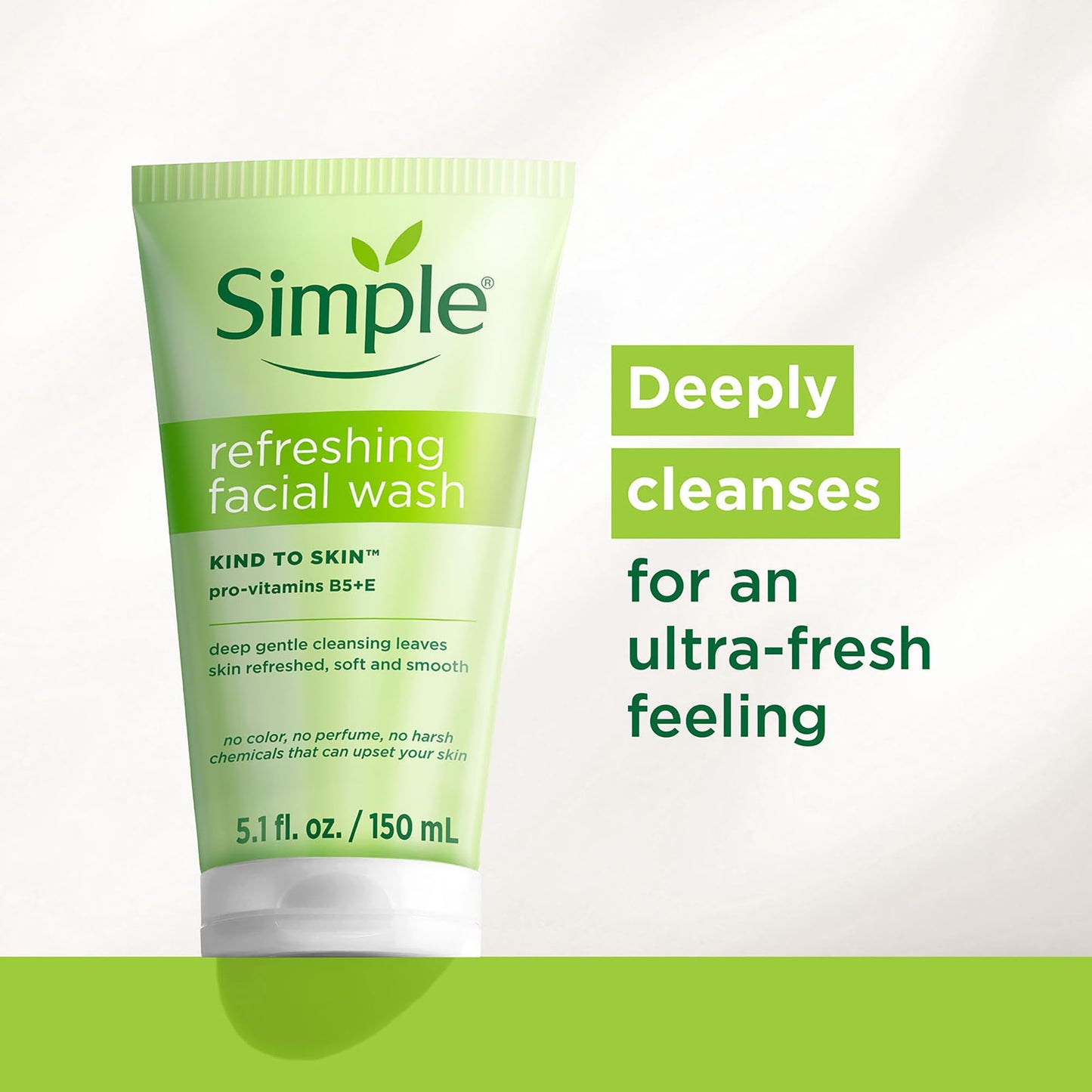 Simple Kind To Skin Refreshing Face Wash - Facial Cleanser with Vitamin B5 and E - Strengthens and Smooths Skin - Vegan, No Harsh Chemicals - 4 pc