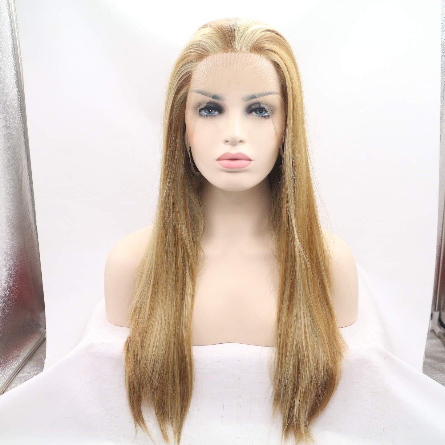 sylvia 24" Ombre Black to Brown Lace Front Wig with Blonde Tips Mixed Blonde Long Body Wave Synthetic Wig Natural Glueless Free Parting 180% Density Hair Replacement for Woman…