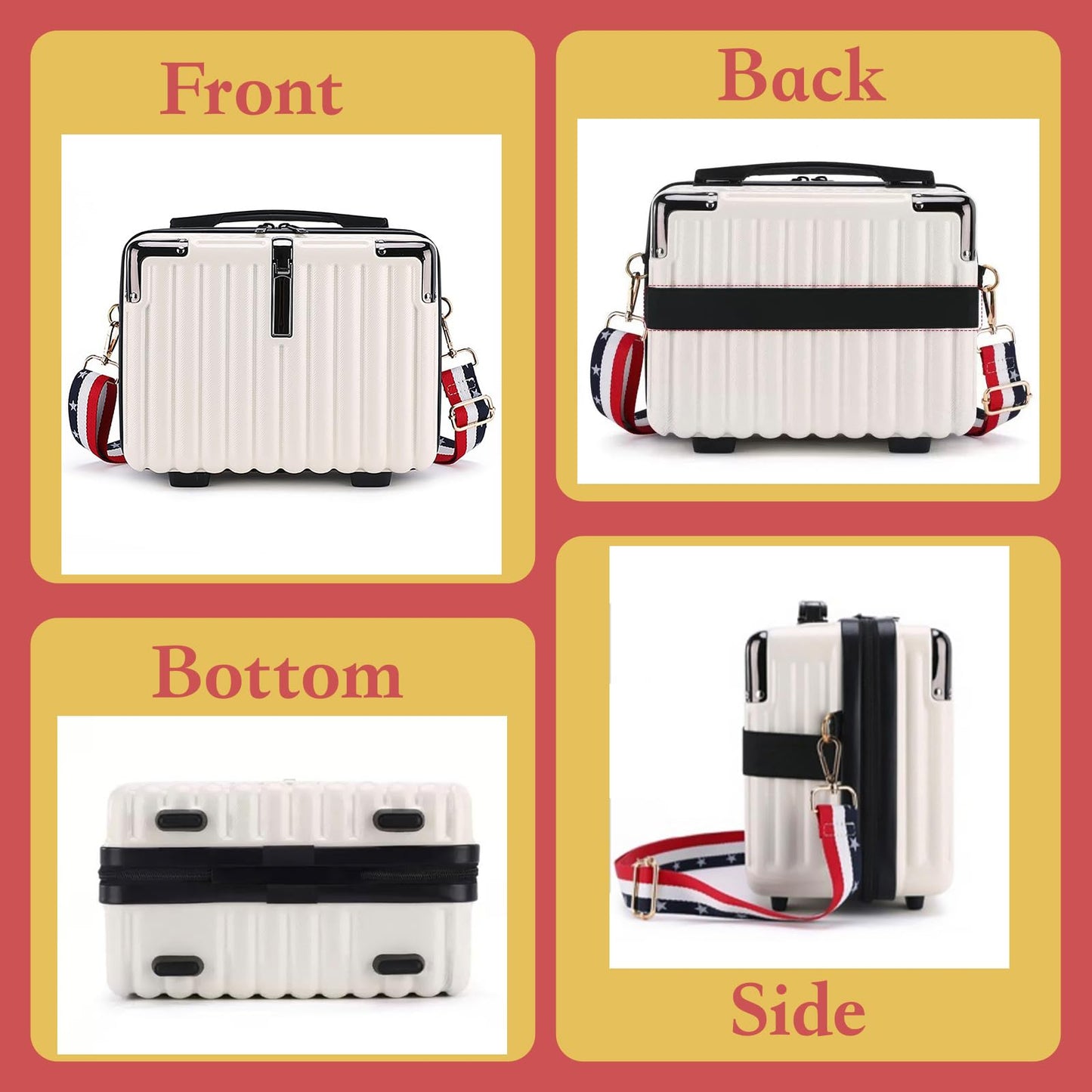 Duleylv Mini Suitcase Hard Shell Makeup Case Stress-Resistant ABS Hard Makeup Travel Case Portable Hand Luggage with Shoulder Strap for Travel Camping Home Organizer Black