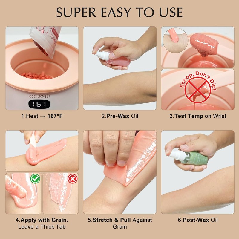 Digital Hair Removal Waxing Kit - Pink Hot Wax Warmer Pot for Face, Eyebrow, Body | 25 Accessories for Sensitive Skin