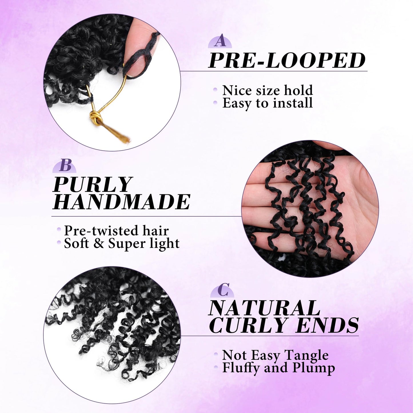 Yanky Twist Crochet Hair for black women 16 Inch 8 Packs 30 Stands/Pc,Pre-looped Fluffy Spring Mini Twist Passion Twist Natural Black Synthetic Crochet Braids Braiding Hair(16 Inch, 1B-8P)