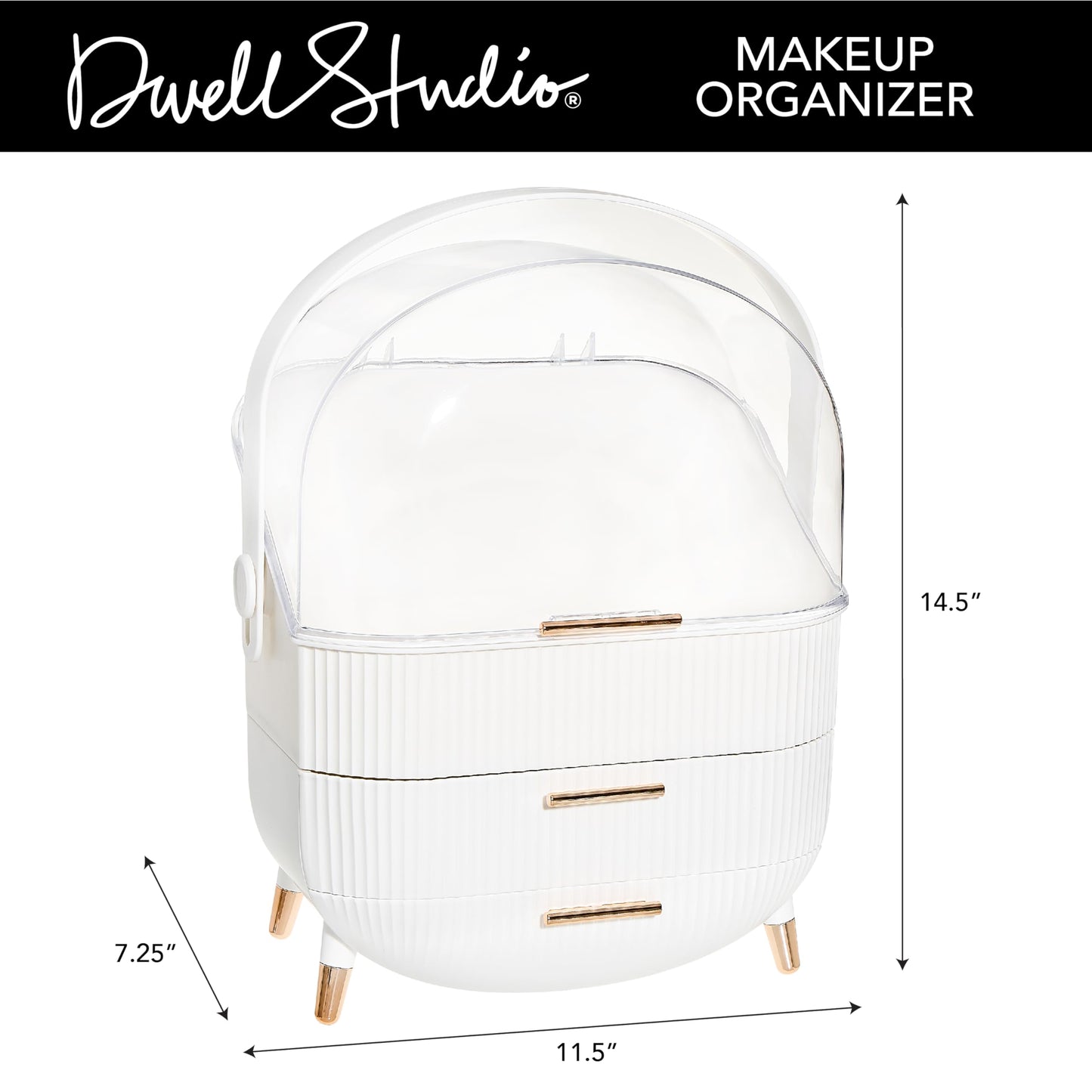 DwellStudio Dustproof Makeup Organizer for Cosmetics and Skincare - Stylish Storage Solution for Your Beauty Essentials, Oval White