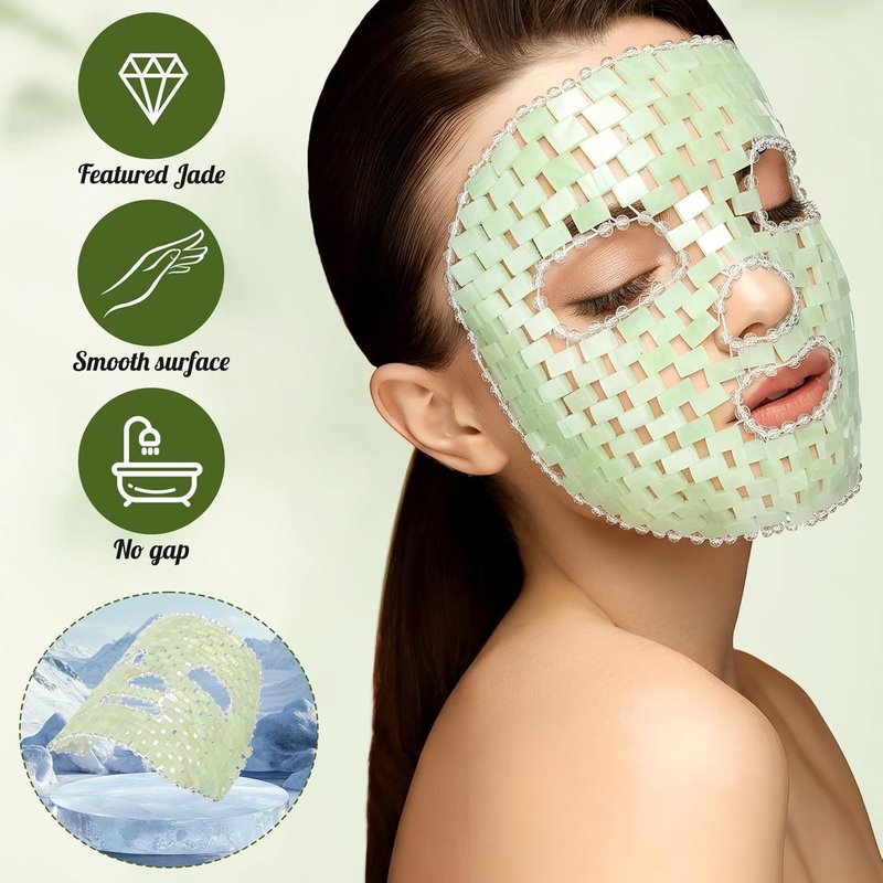 Jade Eye Mask Set - 4 Pcs Cooling Facial Massage Tools for Puffy Eyes | Light Green Jade Stone