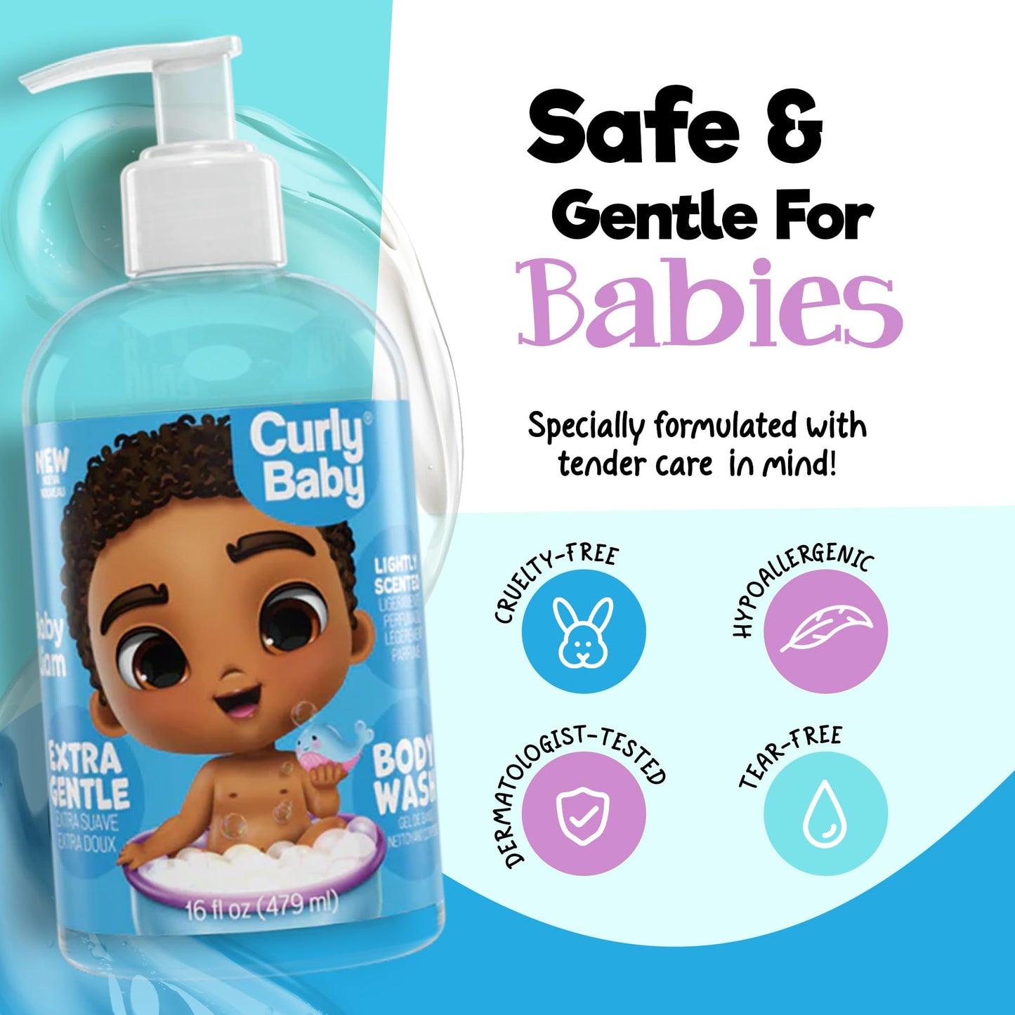 CurlyBaby Body Wash, Gentle Moisturizing Baby Wash, 16 oz