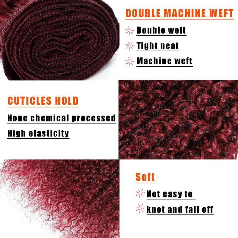 Curly Wave Human Hair Bundles - 16" 18" 20" Burgundy #99J | Unprocessed Virgin Hair Extensions for Women