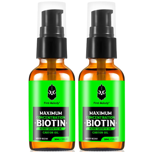 First Melody Beard Oil,Maximun Thickening Biotin, with Castor Oil and Argan & Jojoba Oils, Promotes Beard Growth, Styles, Strengthens & Softens Beards & Mustaches,1 Ounce*2（2 Pack）