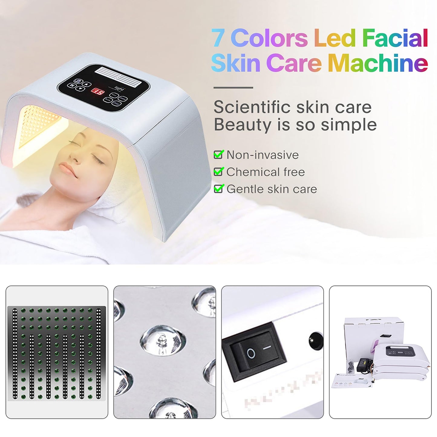 Fxtiaa LED-Face-Light-Therapy, 7 in 1 Color LED Face Mask Facial Body Beauty Equipment
