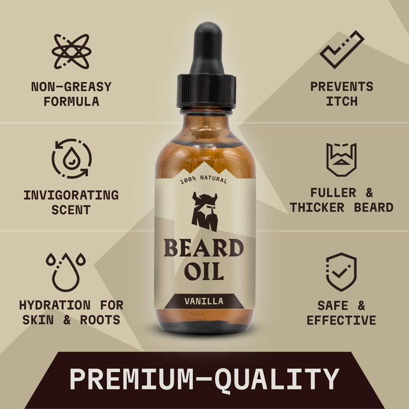 Striking Viking Beard Oil for Men - 2 Fl Oz, Pack of 3, Vanilla - Nourishing Jojoba, Almond & Argan Oil Blend - Fuller Beard Growth - Itch & Flake-Fighting Tea Tree