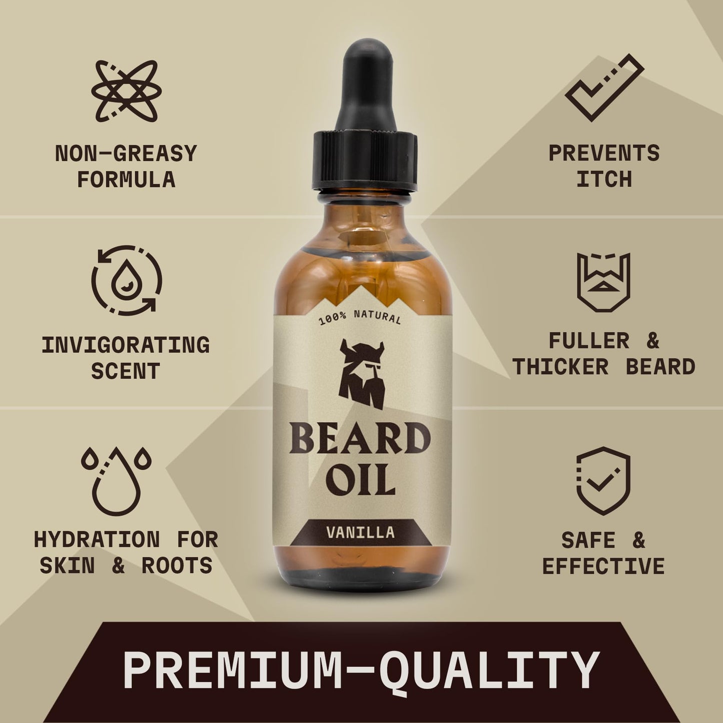 Striking Viking Beard Oil for Men - 2 Fl Oz, Pack of 3, Vanilla - Nourishing Jojoba, Almond & Argan Oil Blend - Fuller Beard Growth - Itch & Flake-Fighting Tea Tree