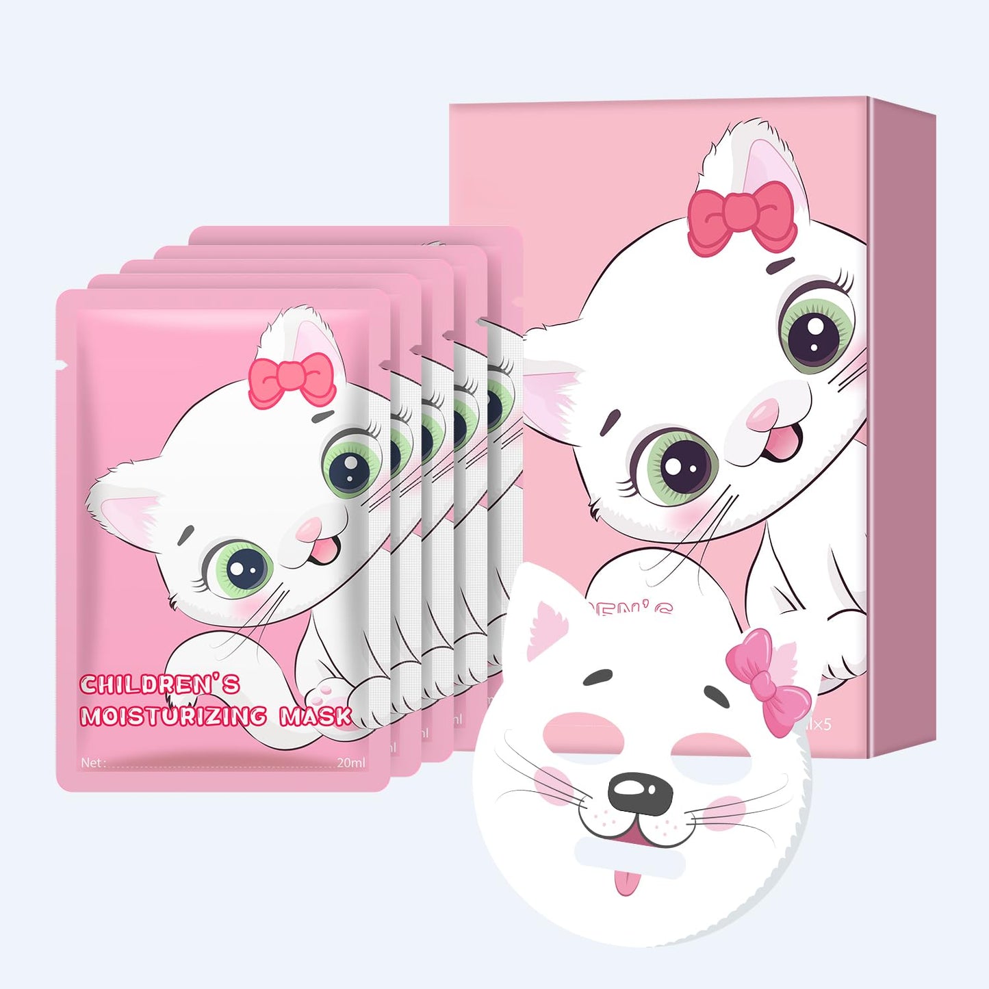 IREV Face Masks Skincare, Animal Character Sheet Masks, Beauty Facial Masks for Women Skin Care, Soothing Face Sheet Masks, Facial Masks, Moisturizing Sheet Mask, 5 Pack (Cat)