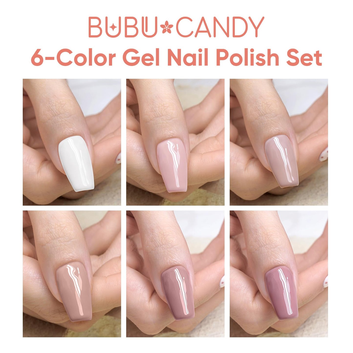 BUBU CANDY 15ml 6Color Gel nail polish kit Gift LED lights Nail file Daily nude color series set,Hema free, Salon Manicure and Nail Art DIY at Home Solid color DIY at Home for Women