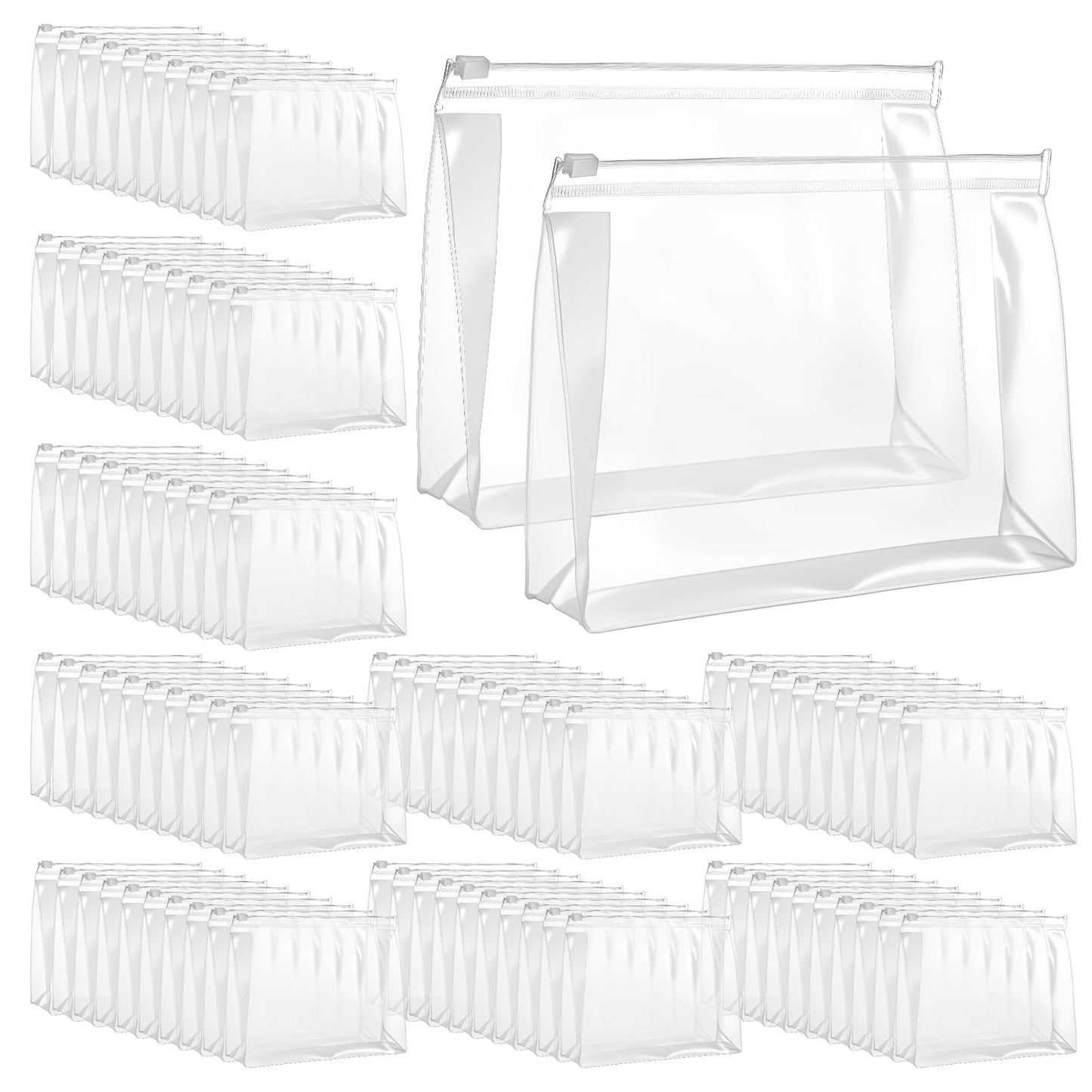 cobee 100 Pcs Clear Makeup Bags Bulk, Waterproof PVC Travel Cosmetic Organizer Mini Pouches with Zipper 7.9x5.9x2 Inch Transparent Toiletry Bags for Women Men
